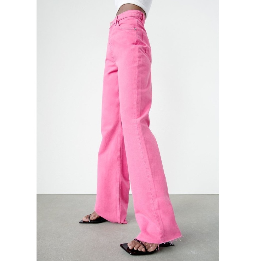 Zara Pink Flare Wide Leg Jeans